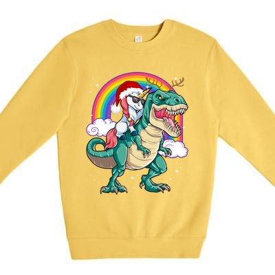 Christmas Evil Unicorn Riding T Rex Dinosaur Deer Gift Premium Crewneck Sweatshirt