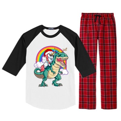 Christmas Evil Unicorn Riding T Rex Dinosaur Deer Gift Raglan Sleeve Pajama Set