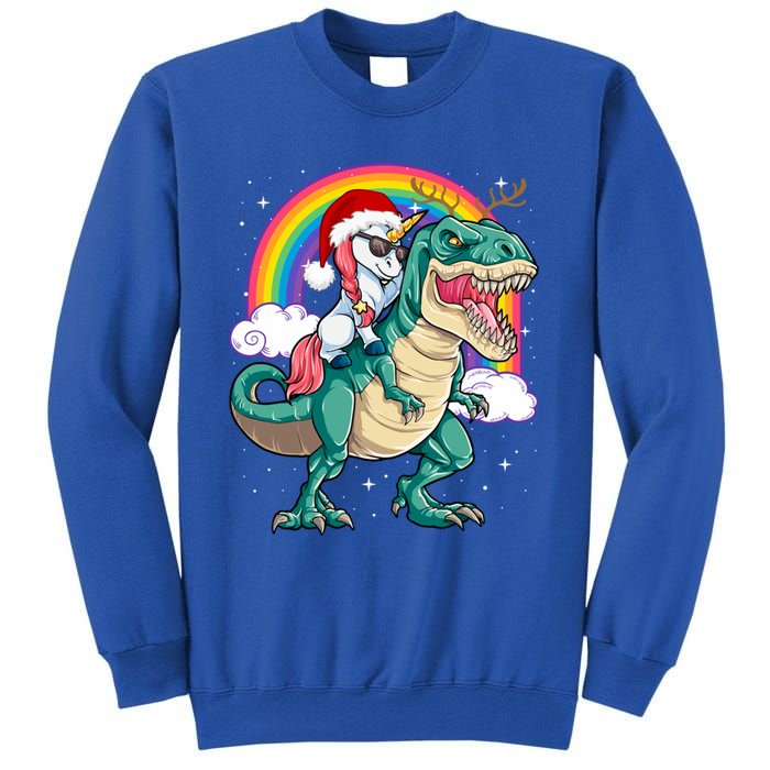 Christmas Evil Unicorn Riding T Rex Dinosaur Deer Gift Tall Sweatshirt