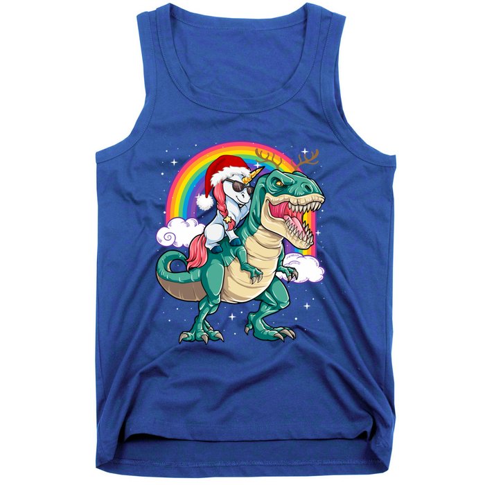 Christmas Evil Unicorn Riding T Rex Dinosaur Deer Gift Tank Top