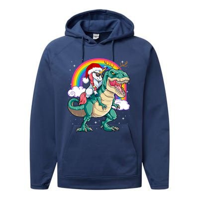 Christmas Evil Unicorn Riding T Rex Dinosaur Deer Gift Performance Fleece Hoodie