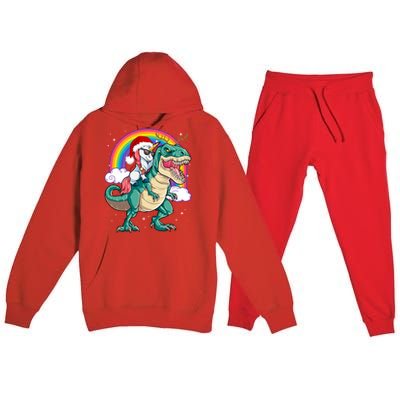 Christmas Evil Unicorn Riding T Rex Dinosaur Deer Gift Premium Hooded Sweatsuit Set