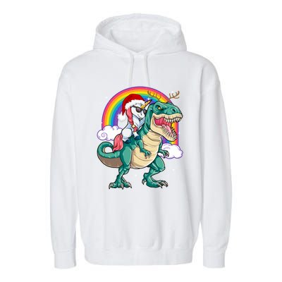 Christmas Evil Unicorn Riding T Rex Dinosaur Deer Gift Garment-Dyed Fleece Hoodie