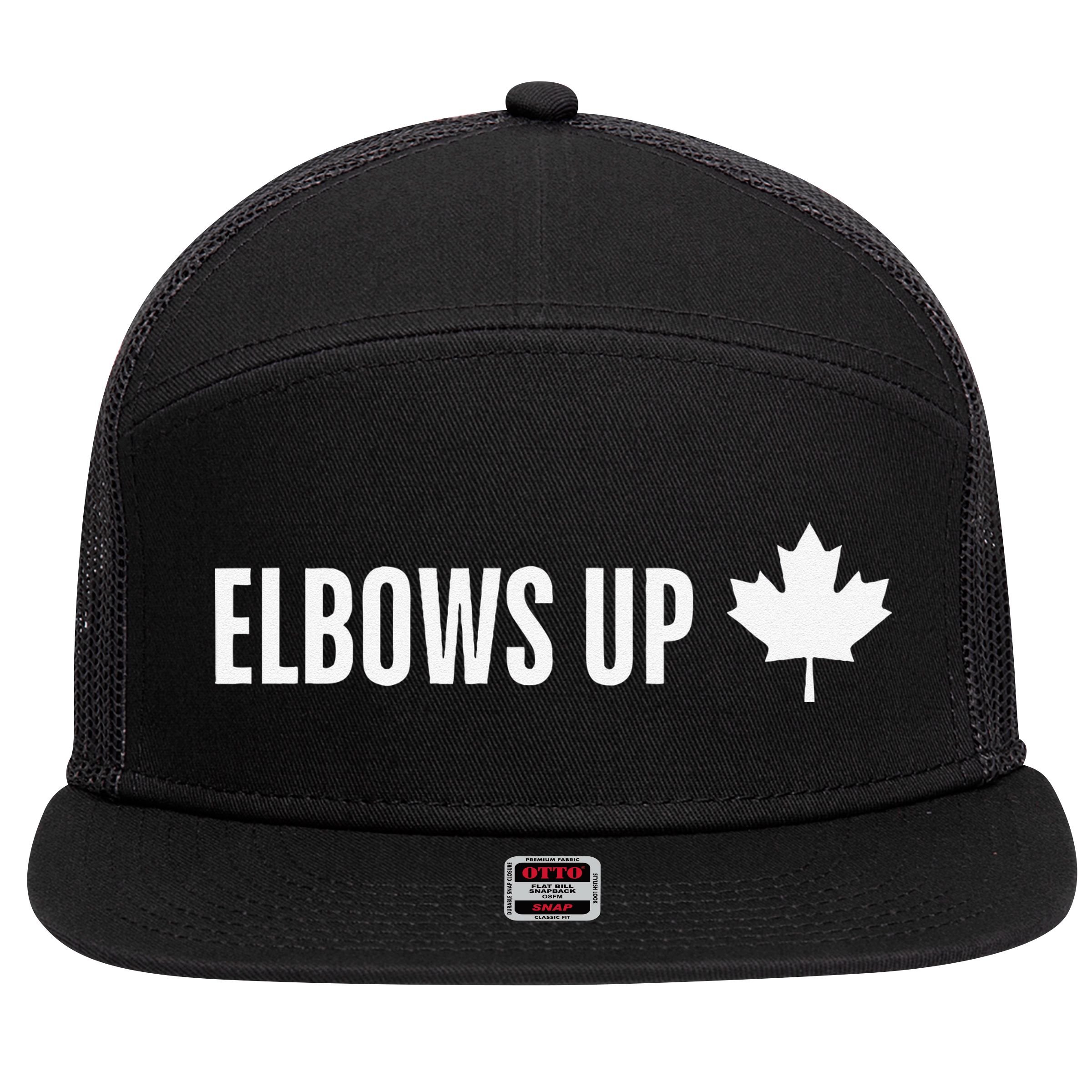 Canadian Elbows Up 2025 Canada Reacts 7 Panel Mesh Trucker Snapback Hat