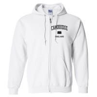 Cambridge England Vintage Athletic Sports Design Hoodie Full Zip Hoodie