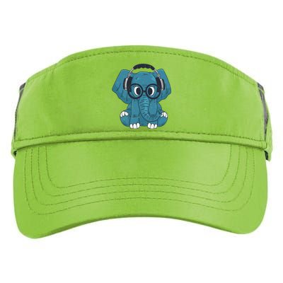 Cute Elephant With Glasses And Headphones Gift Adult Drive Performance Visor