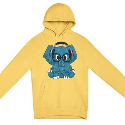 Cute Elephant With Glasses And Headphones Gift Premium Pullover Hoodie