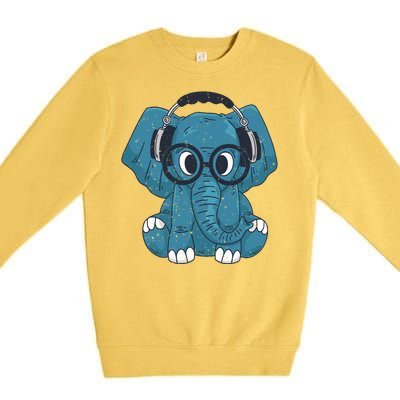 Cute Elephant With Glasses And Headphones Gift Premium Crewneck Sweatshirt