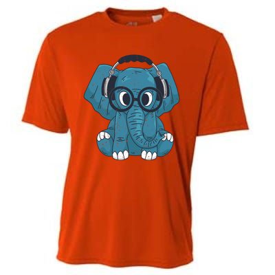 Cute Elephant With Glasses And Headphones Gift Cooling Performance Crew T-Shirt