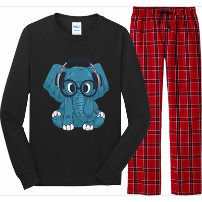 Cute Elephant With Glasses And Headphones Gift Long Sleeve Pajama Set