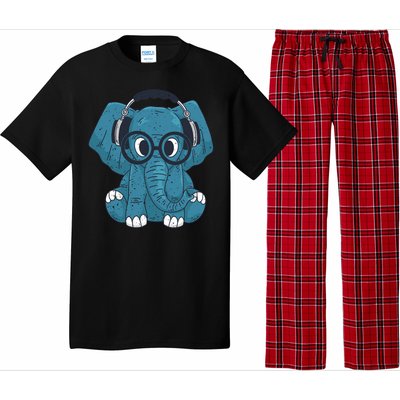 Cute Elephant With Glasses And Headphones Gift Pajama Set