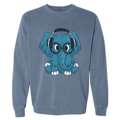 Cute Elephant With Glasses And Headphones Gift Garment-Dyed Sweatshirt