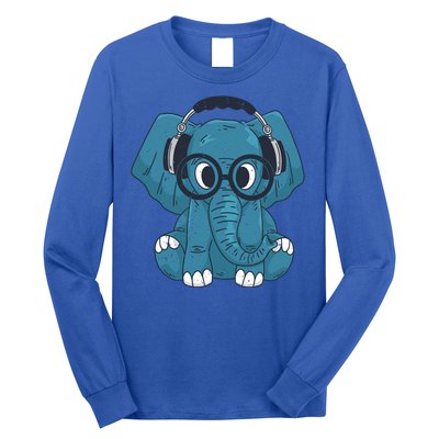 Cute Elephant With Glasses And Headphones Gift Long Sleeve Shirt