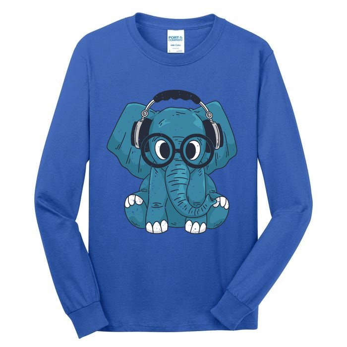 Cute Elephant With Glasses And Headphones Gift Tall Long Sleeve T-Shirt