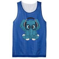 Cute Elephant With Glasses And Headphones Gift Mesh Reversible Basketball Jersey Tank