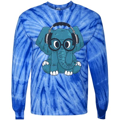 Cute Elephant With Glasses And Headphones Gift Tie-Dye Long Sleeve Shirt