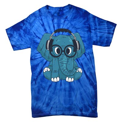 Cute Elephant With Glasses And Headphones Gift Tie-Dye T-Shirt