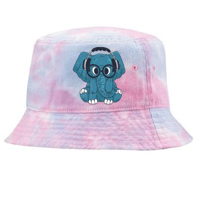 Cute Elephant With Glasses And Headphones Gift Tie-Dyed Bucket Hat