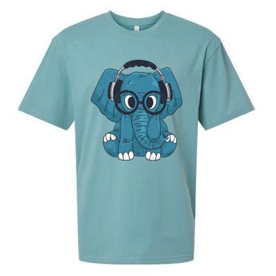 Cute Elephant With Glasses And Headphones Gift Sueded Cloud Jersey T-Shirt