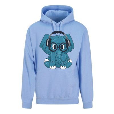 Cute Elephant With Glasses And Headphones Gift Unisex Surf Hoodie