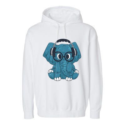 Cute Elephant With Glasses And Headphones Gift Garment-Dyed Fleece Hoodie