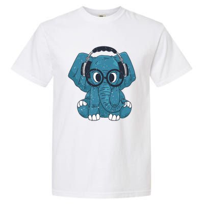 Cute Elephant With Glasses And Headphones Gift Garment-Dyed Heavyweight T-Shirt