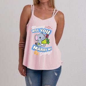 Cute Elephant Wedding Offer Mommy Will You Marry My Daddy Gift Women's Strappy Tank