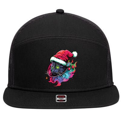 Cat Edm Winter Festival Cute Christmas Party 7 Panel Mesh Trucker Snapback Hat