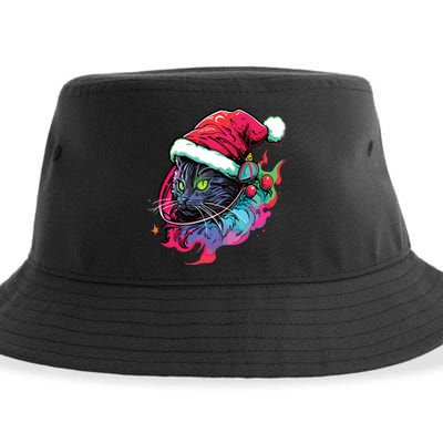 Cat Edm Winter Festival Cute Christmas Party Sustainable Bucket Hat