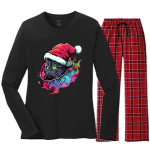 Cat Edm Winter Festival Cute Christmas Party Women's Long Sleeve Flannel Pajama Set 