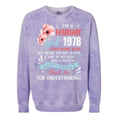 Cute February 1978 45th Birthday Gift 45 Years Old Colorblast Crewneck Sweatshirt