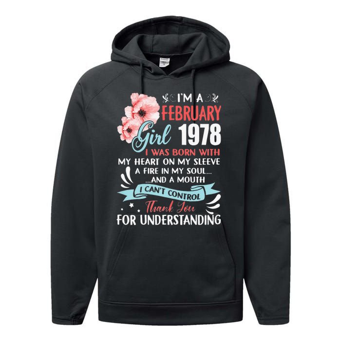 Cute February 1978 45th Birthday Gift 45 Years Old Performance Fleece Hoodie