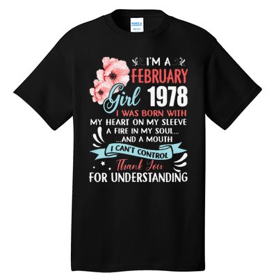 Cute February 1978 45th Birthday Gift 45 Years Old Tall T-Shirt