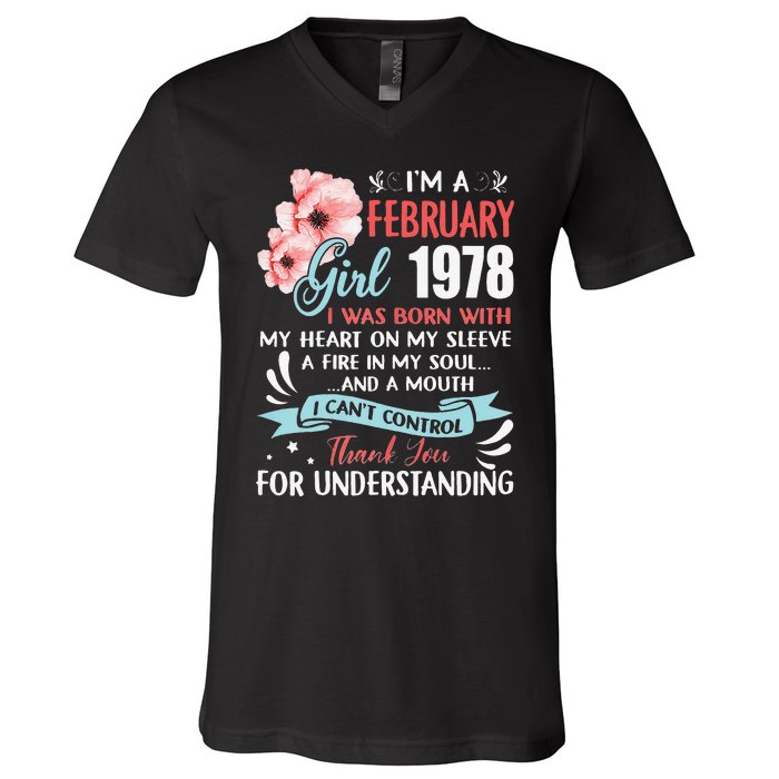 Cute February 1978 45th Birthday Gift 45 Years Old V-Neck T-Shirt