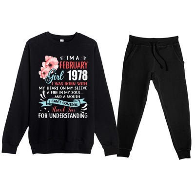 Cute February 1978 45th Birthday Gift 45 Years Old Premium Crewneck Sweatsuit Set