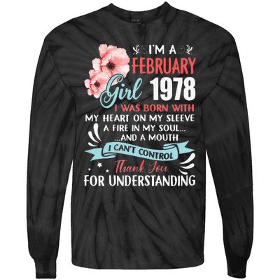 Cute February 1978 45th Birthday Gift 45 Years Old Tie-Dye Long Sleeve Shirt