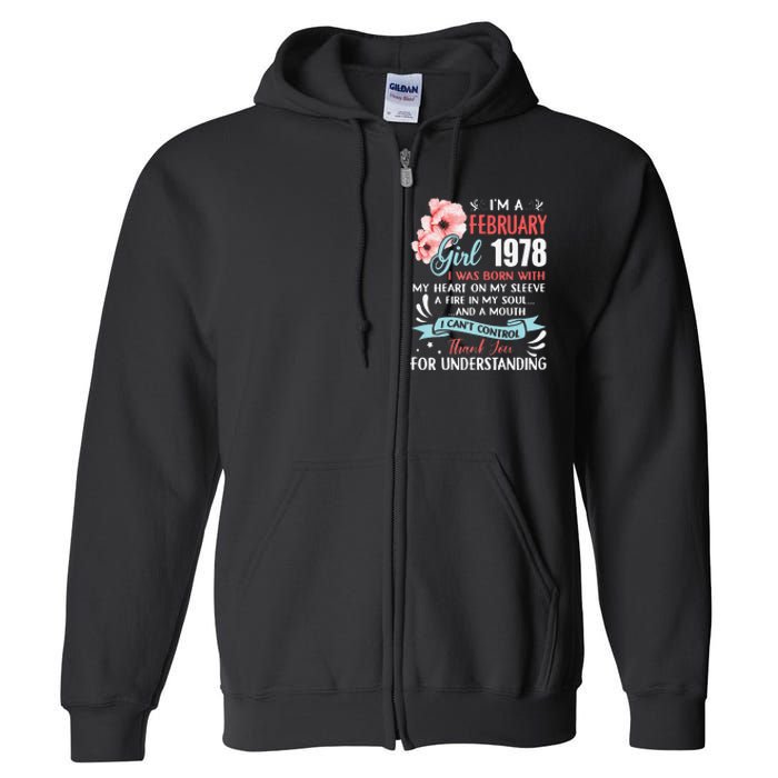 Cute February 1978 45th Birthday Gift 45 Years Old Full Zip Hoodie