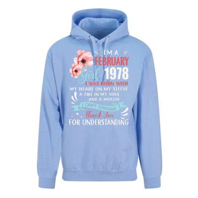 Cute February 1978 45th Birthday Gift 45 Years Old Unisex Surf Hoodie