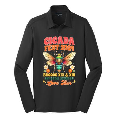 Cicada Fest 2024 Broods Xix & Xiii Entomology Cicada Lover Gift Silk Touch Performance Long Sleeve Polo