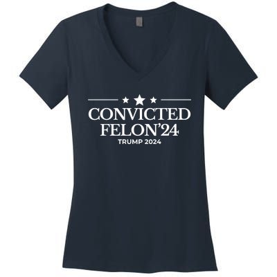 Convicted Felon 24 Trump 2024 Women's V-Neck T-Shirt