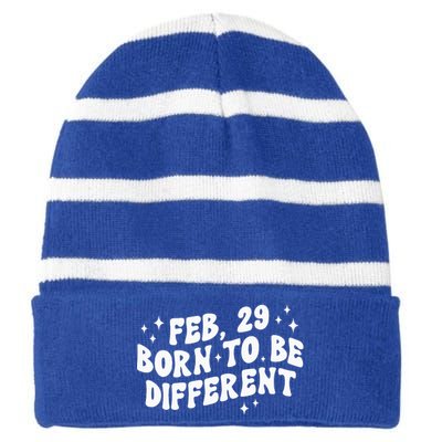 Cute Feb 29 Born To Be Different Leap Day Birthday Leap Year Striped Beanie with Solid Band