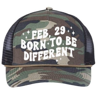 Cute Feb 29 Born To Be Different Leap Day Birthday Leap Year Retro Rope Trucker Hat Cap