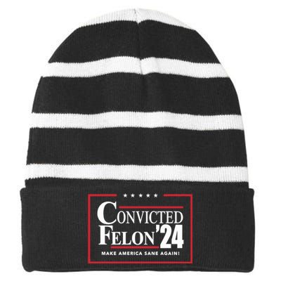 Convicted Felon 24 Make America Sane Again Striped Beanie with Solid Band