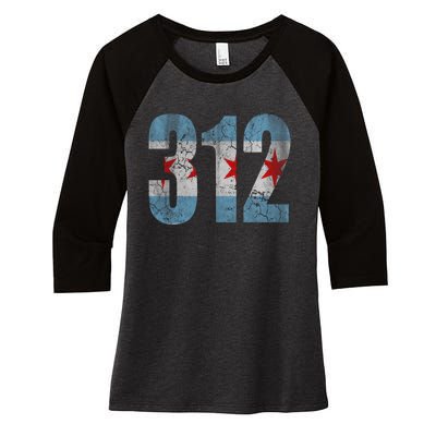 Chicago Flag 312 Women's Tri-Blend 3/4-Sleeve Raglan Shirt