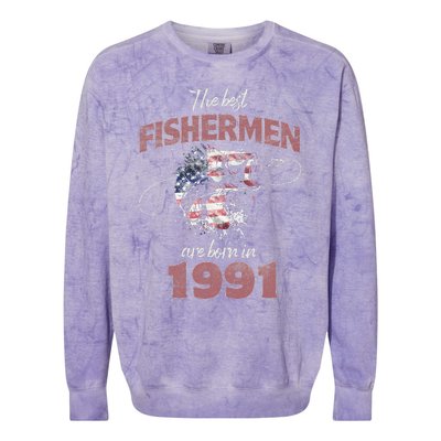 Cute Fisherman 32 Year Old Fishing Fisherman 1991 32nd Birthday Colorblast Crewneck Sweatshirt