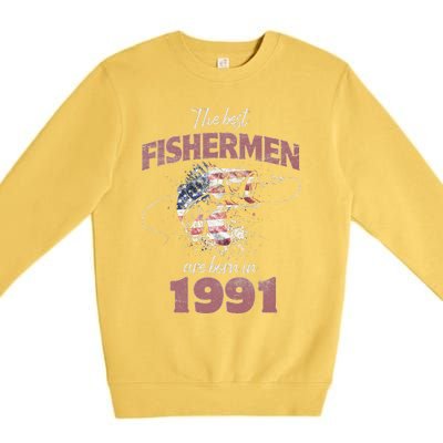 Cute Fisherman 32 Year Old Fishing Fisherman 1991 32nd Birthday Premium Crewneck Sweatshirt