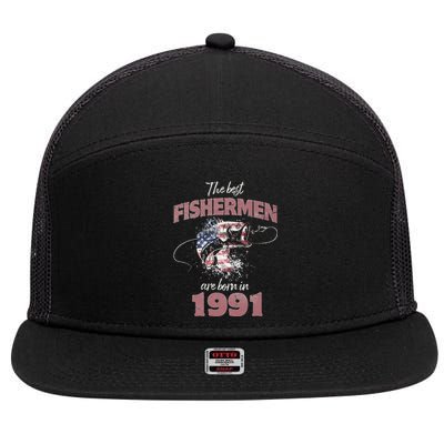 Cute Fisherman 32 Year Old Fishing Fisherman 1991 32nd Birthday 7 Panel Mesh Trucker Snapback Hat