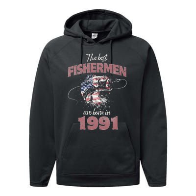 Cute Fisherman 32 Year Old Fishing Fisherman 1991 32nd Birthday Performance Fleece Hoodie