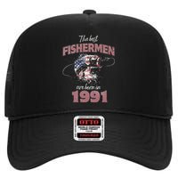 Cute Fisherman 32 Year Old Fishing Fisherman 1991 32nd Birthday High Crown Mesh Back Trucker Hat