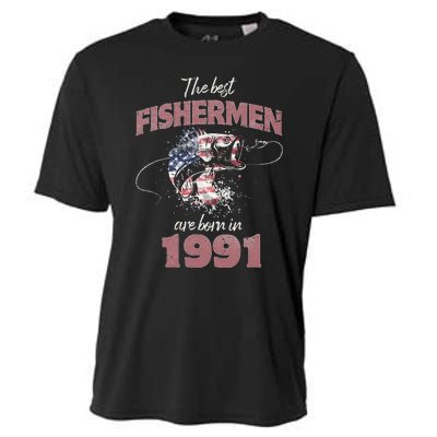 Cute Fisherman 32 Year Old Fishing Fisherman 1991 32nd Birthday Cooling Performance Crew T-Shirt